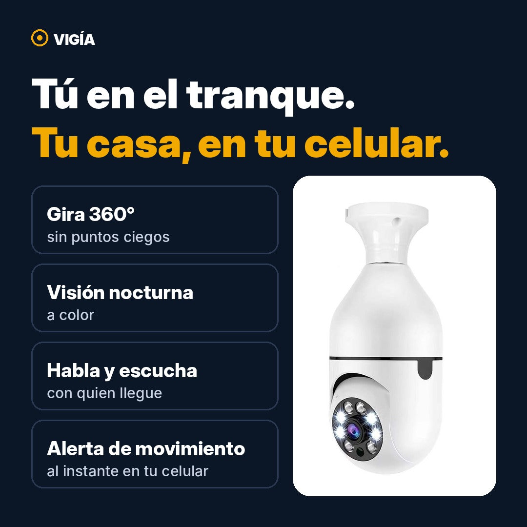 Tú en el tranque, tu casa en tu celular: gira 360°, visión nocturna a color, habla y escucha, alerta de movimiento