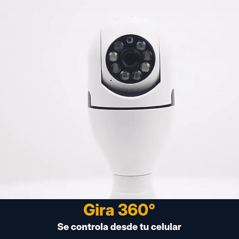 Cámara tipo foco girando 360°, se controla desde el celular