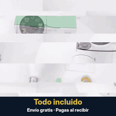 Contenido de la caja: cámara tipo foco, soquete de pared y manual