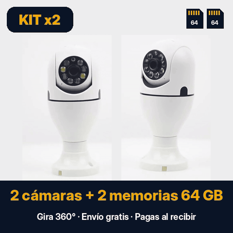 Kit de 2 cámaras tipo foco girando 360° con 2 memorias microSD de 64 GB