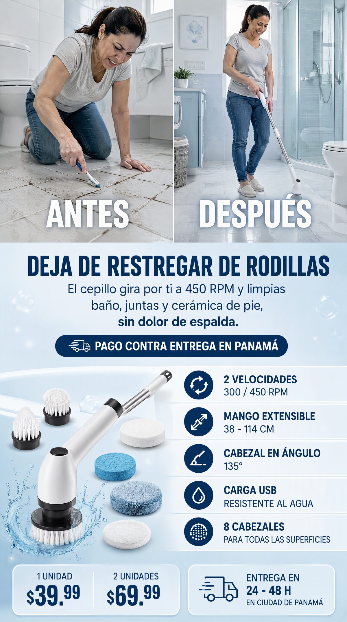 Antes y después: de restregar de rodillas a limpiar de pie