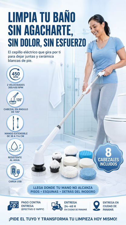 Cepillo eléctrico giratorio: limpia tu baño sin agacharte, sin dolor